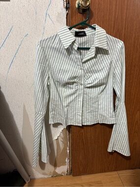 Cider Mint Green and White Striped Button-Down Shirt